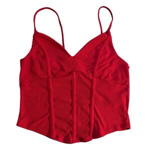 Pretty Tiny Things Red Ribbed Camisole Top Size L Y2K Festival Corset Fitted